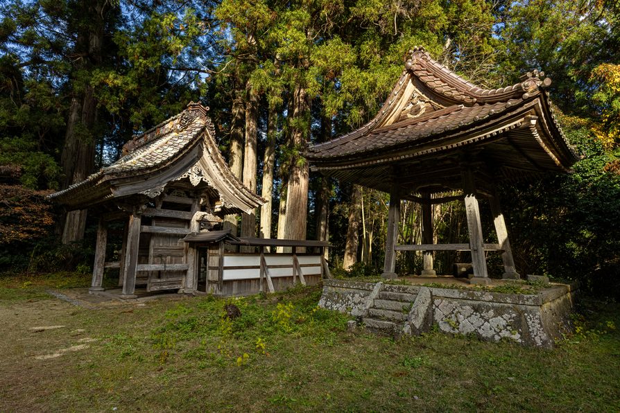 森に囲まれた寺社の建物